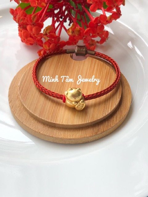 Vòng tay dây cước mèo thần tài bạc thật-Minh Tâm Jewelry