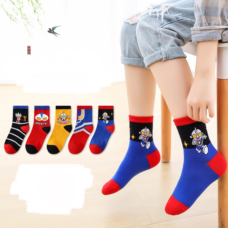 Tất siêu nhân set 5đ  cao cổ cho bé trai hình mới chất cotton vớ siêu anh hùng bé trai