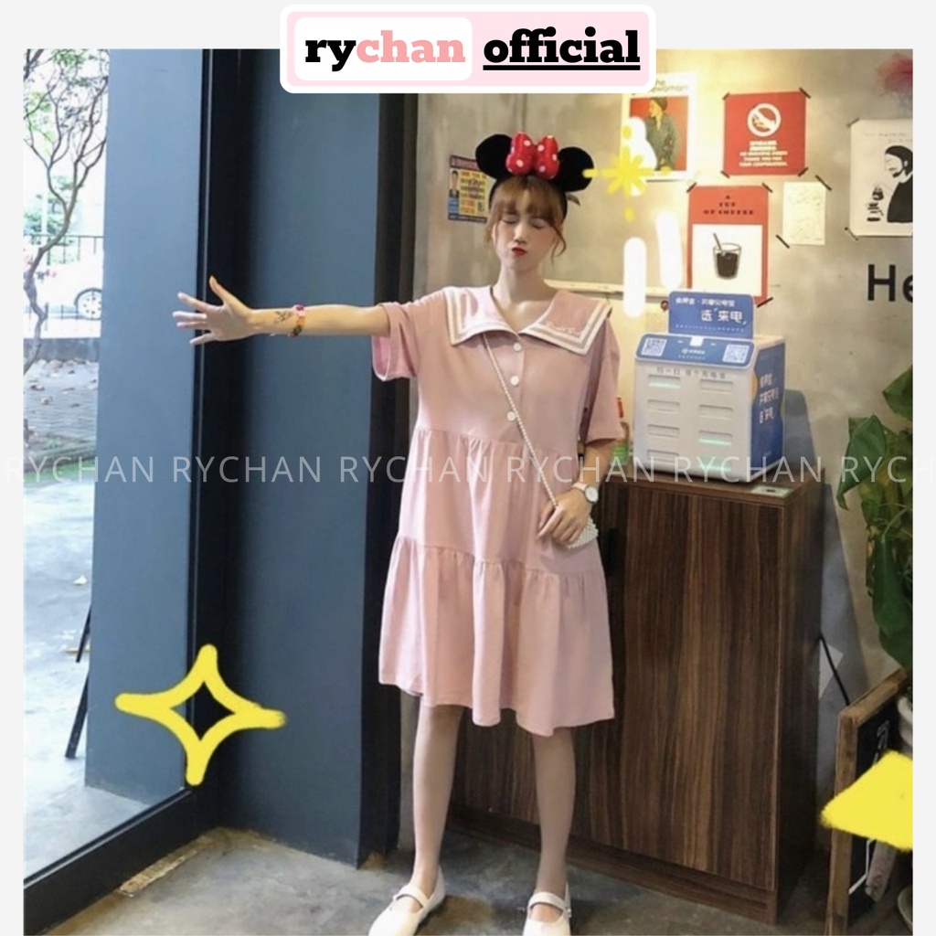 Đầm Babydoll Thủy Thủ Nhún Tầng Dễ Thương Ulzzang, Đầm Xòe Form Rộng Cute Cổ Peter Pan Màu Hồng Vàng Xanh - DX9956