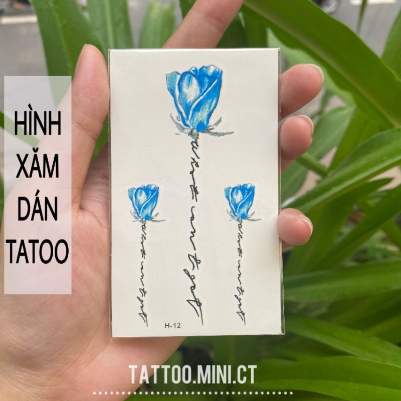 Hình xăm dán tatoo hoa xanh h12