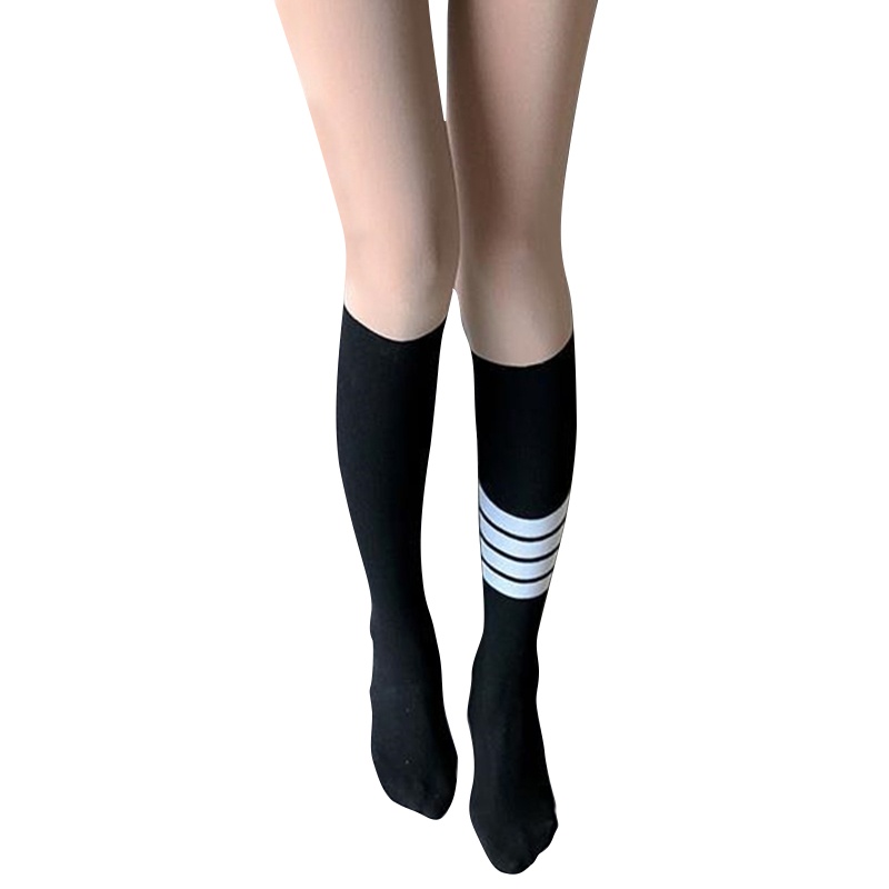 Xiangbao Quần Tất Dài Giả Sọc Chắp Vá Màu Dành Cho Nữ