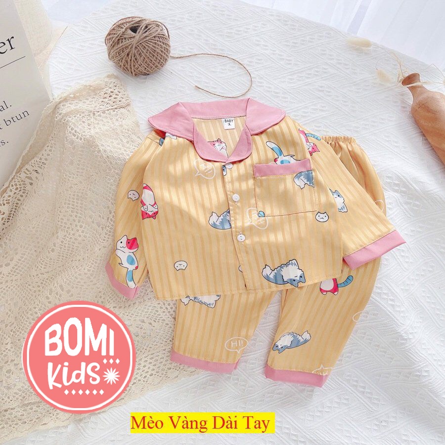 [ 6KG - 19KG ] Đồ Bộ Bé Gái Mặc Nhà Pijama Lụa Cao Cấp Tay Dài Cho Bé - Chất Vải Lụa mềm Mịn Thoáng Mát