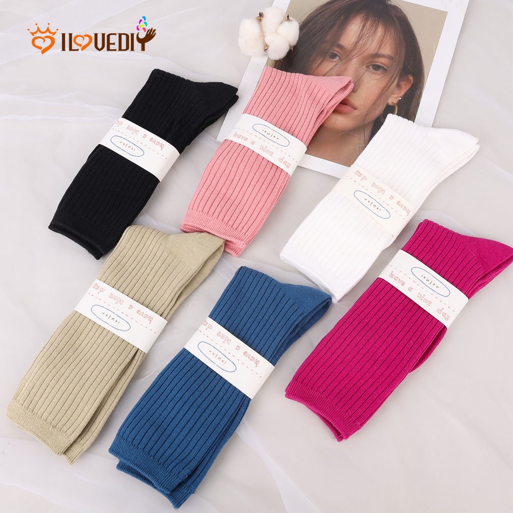 Vớ Thể Thao Cotton Dày Thoáng Khí Họa Tiết Kẻ Sọc Đơn Giản Thời Trang Thu Đông Dành Cho Nữ