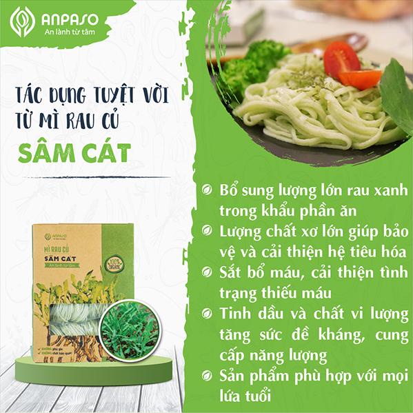 Mì Eat Clean Rau Sâm Cát Hữu Cơ Organic Anpaso, Giảm Cân, ăn chay, không chiên nóng, tốt cho tiêu hóa 120g