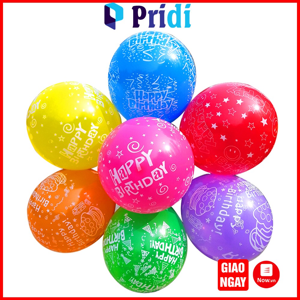 Combo 10 Quả Bong Bóng In Chữ Happy Birthday Nhiều Màu 10 inch - Bong Bóng Bay Trang Trí Sinh Nhật PRIDI