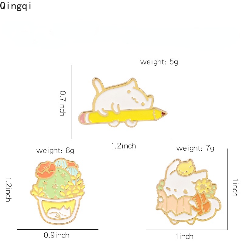 Ghim cài áo MISS ZOE tráng men hình mèo ngủ và chậu xương rồng dễ thương dùng làm quà tặng