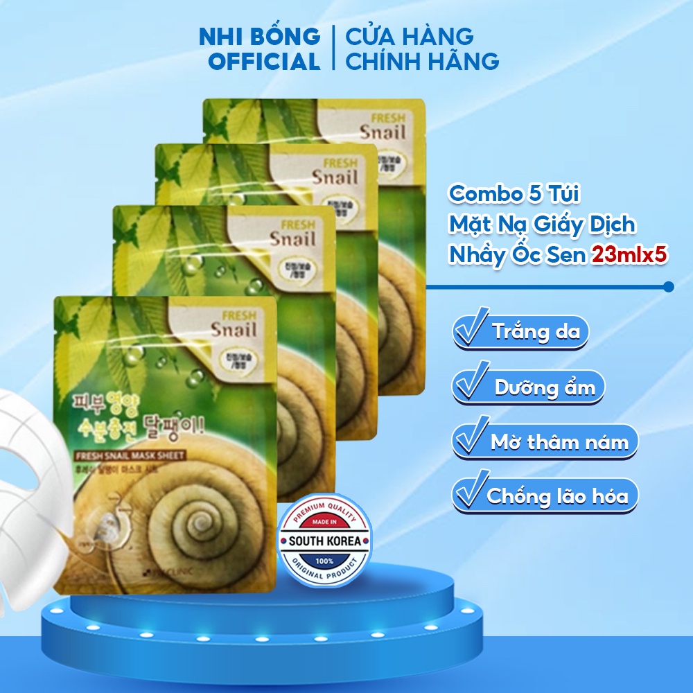 Combo 5 Túi Mặt Nạ Giấy Dưỡng Da Chiết Xuất Dịch Nhầy Ốc Sên 3W Clinic Hàn Quốc Giúp Da Trắng Sáng & Mềm Mịn 23mlx5
