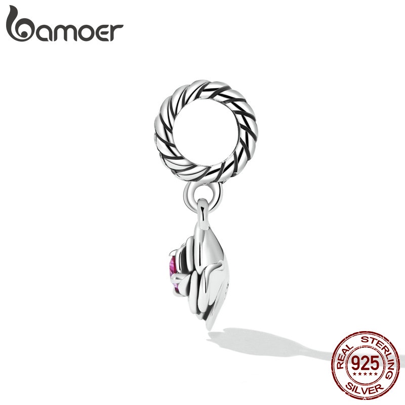 Mặt dây chuyền Bamoer bạc 925 mặt hoa hồng thanh lịch cho nữ
