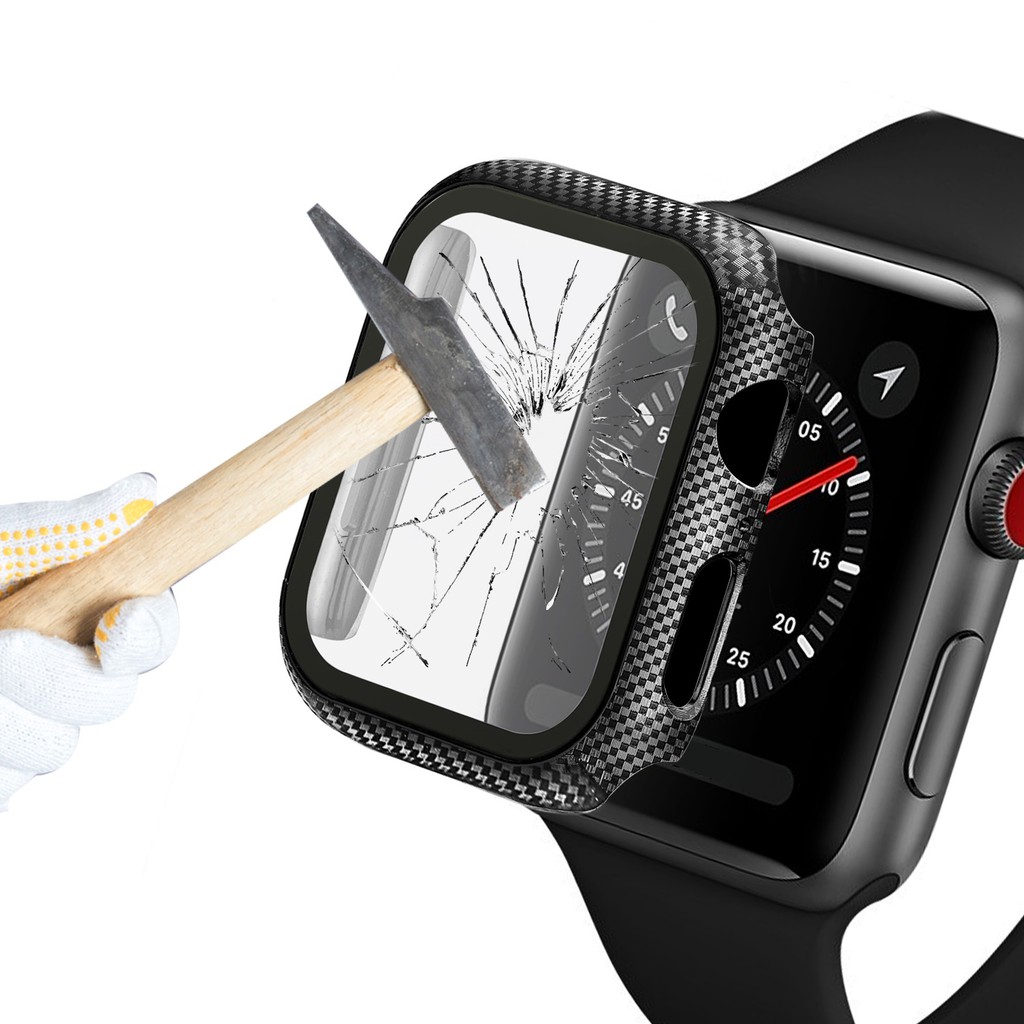 Ốp Bảo Vệ Mặt Đồng Hồ Thông Minh Bằng PC Cứng Kèm Kính Cường Lực Cho Apple Watch 38 / 40 / 42 / 44 / 41 / 45mm Series 8 / 7 / SE / 6 / 5 / 4 / 3 / 2 / 1
