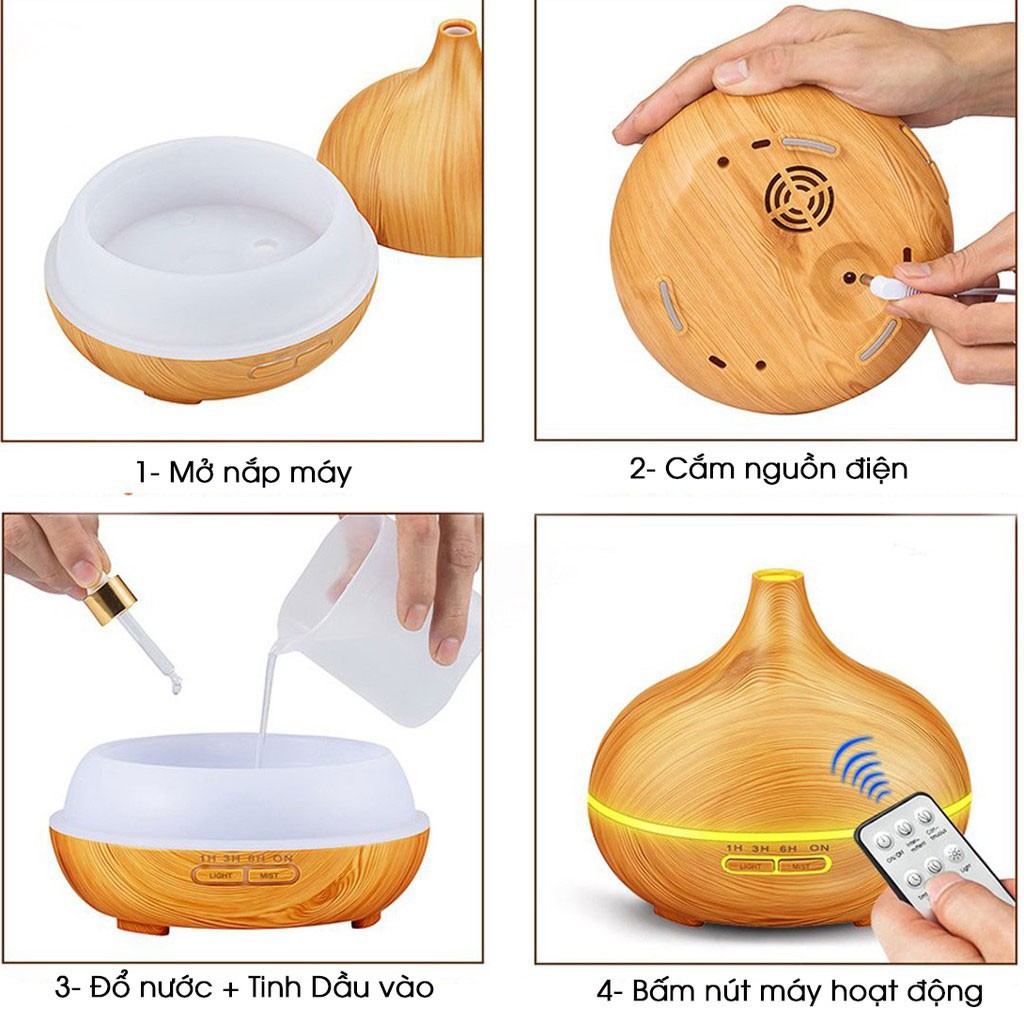 Máy xông tinh dầu phòng ngủ - Phun sương khuếch tán tinh dầu Tulip 550ml - Bảo Hành 6 tháng