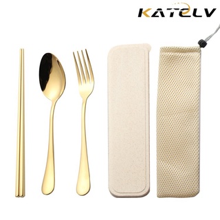 Bộ dụng cụ ăn uống KATELV bằng thép không gỉ dễ vệ sinh có thể tái sử dụng dùng khi đi cắm trại dã ngoại