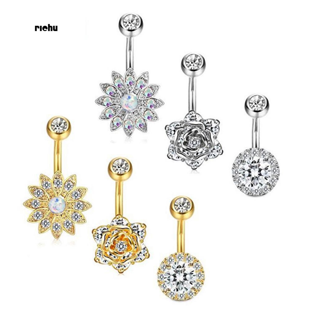Set 3 Khuyên Rốn Hình Hoa Đính Đá Thời Trang Cho Nữ