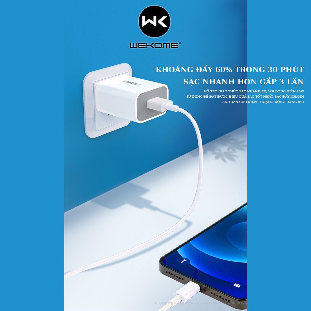 Củ sạc PD 20W Wekome WP-U55 hỗ trợ sạc nhanh samsung, oppo, huawei, iphone thế hệ mới
