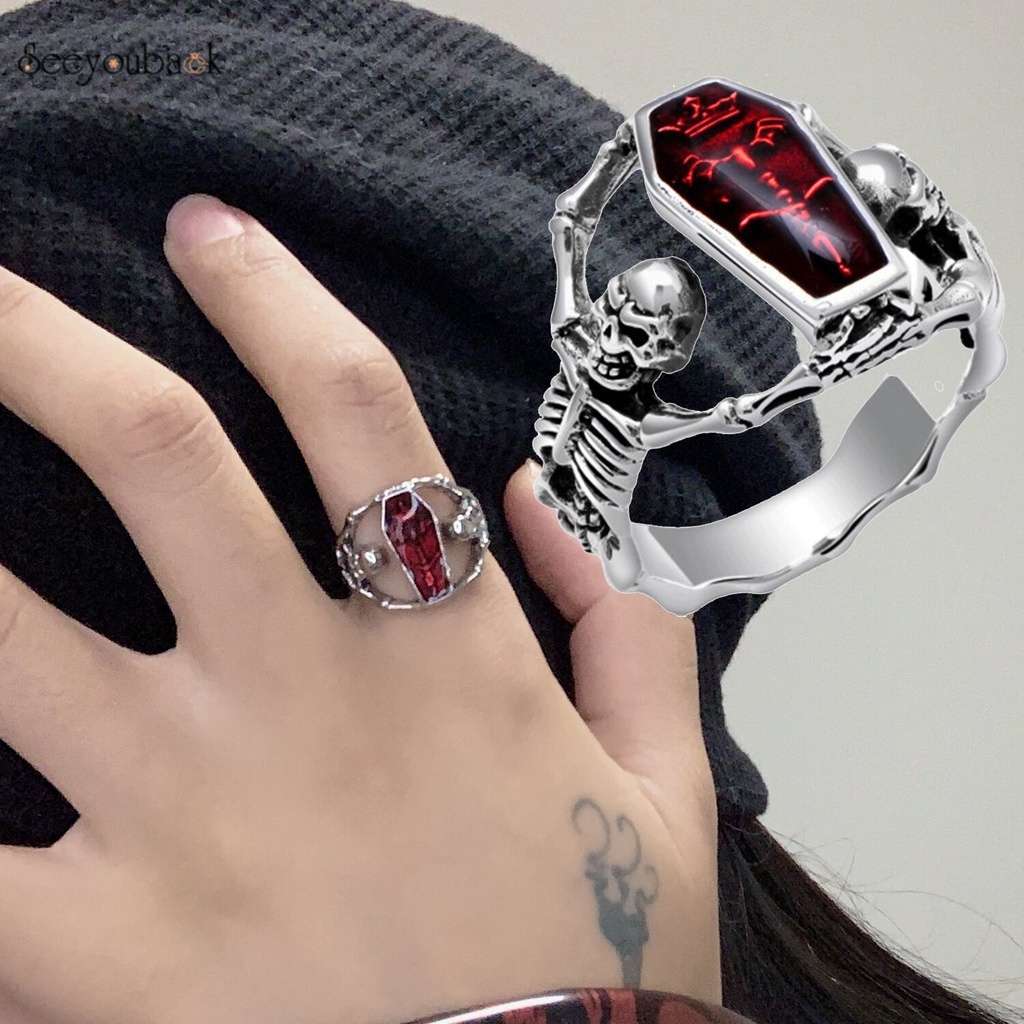 Nhẫn bạc hình đầu lâu dơi màu sắc vintage cho nam