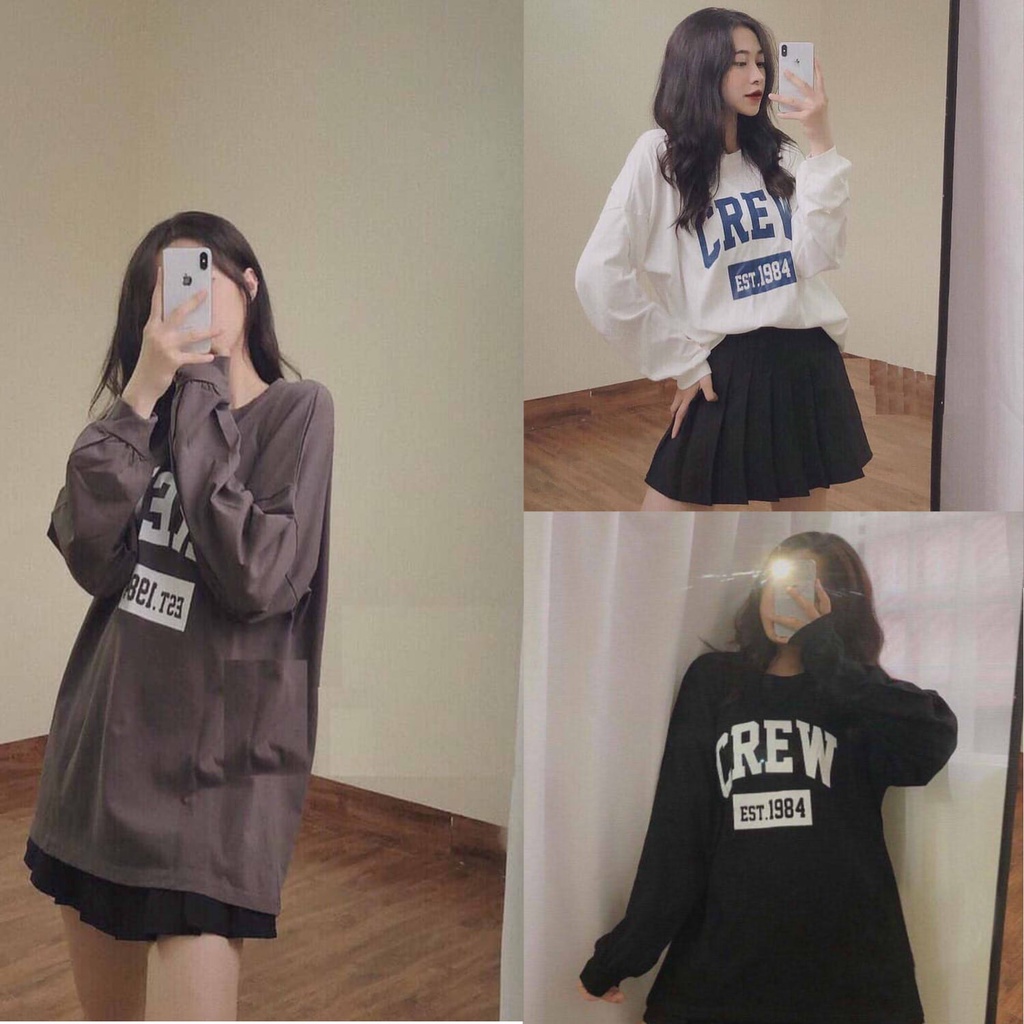 A021 Áo thun dài tay hè thu đông drew nam nữ dáng rộng, áo phông Unisex đen trắng form to tay bo cổ tròn trẻ trung