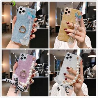 Ốp điện thoại TPU mềm có giá đỡ + dây đeo tay hình bướm đính ngọc trai giả cho Samsung Galaxy S5 S6 Note 3 Note 4