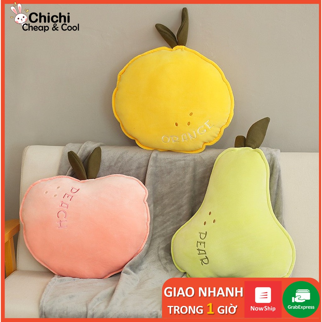 Chăn Gối Văn Phòng 2 Trong 1 Trái Đào,Cam,Lê GM040 Chichi Chất Liệu Nỉ Nhung Siêu Mềm Mịn, Gấu Kèm Mền tiện lợi