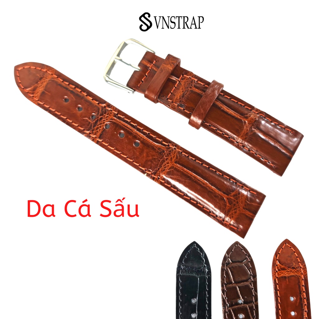 Dây đồng hồ nam da cá sấu vân đốt tre C14-VNSTRAP size 17mm, size 18mm, Size 19mm, 20mm,Size 21mm, Size 22mm