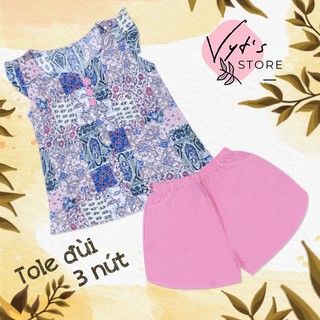 Đồ bộ nữ tole lanh quần đùi 3 nút