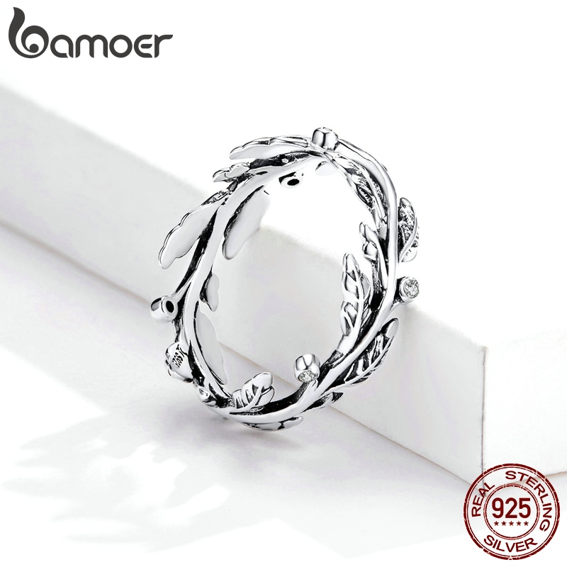 Nhẫn Bamoer Bằng Bạc S925 Hình Nhánh Cây Đính Đá Zircon Cổ Điển Cho Nữ