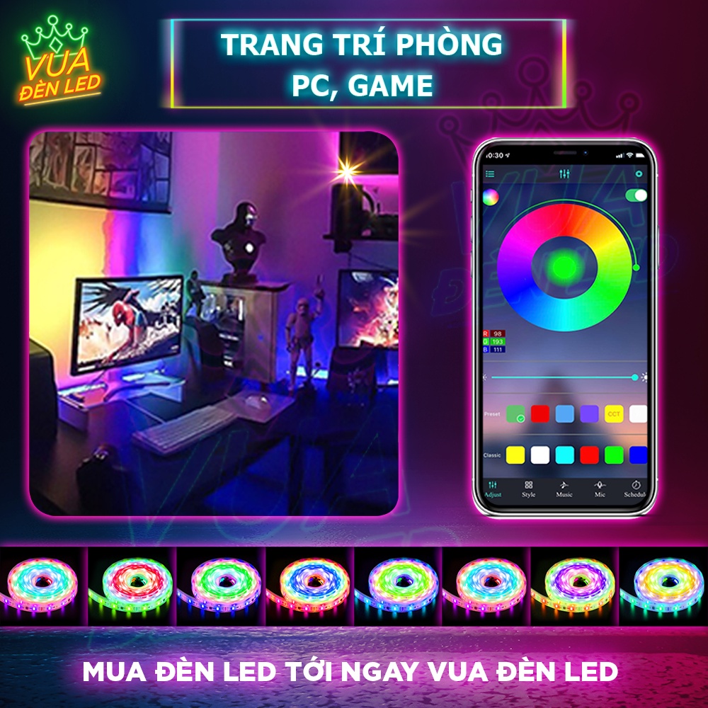 Dây đèn led đuổi ARGB 16 triệu màu, cảm biến âm thanh trực tiếp, điều khiển bằng điện thoại, led 5050 IP65 cao cấp
