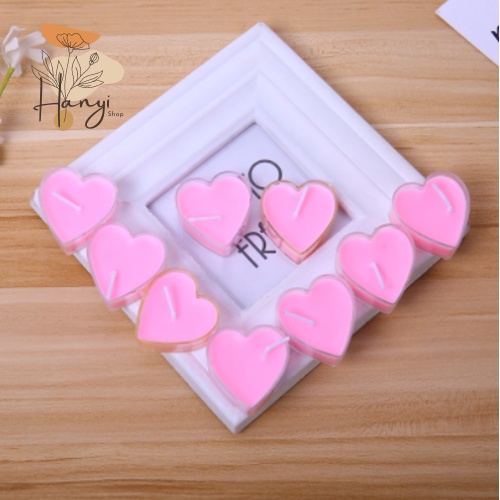 9 nến tealight đế nhựa hình trái tim, hương thơm nhẹ, thích hợp cho trang trí, quà tặng, xông tinh dầu