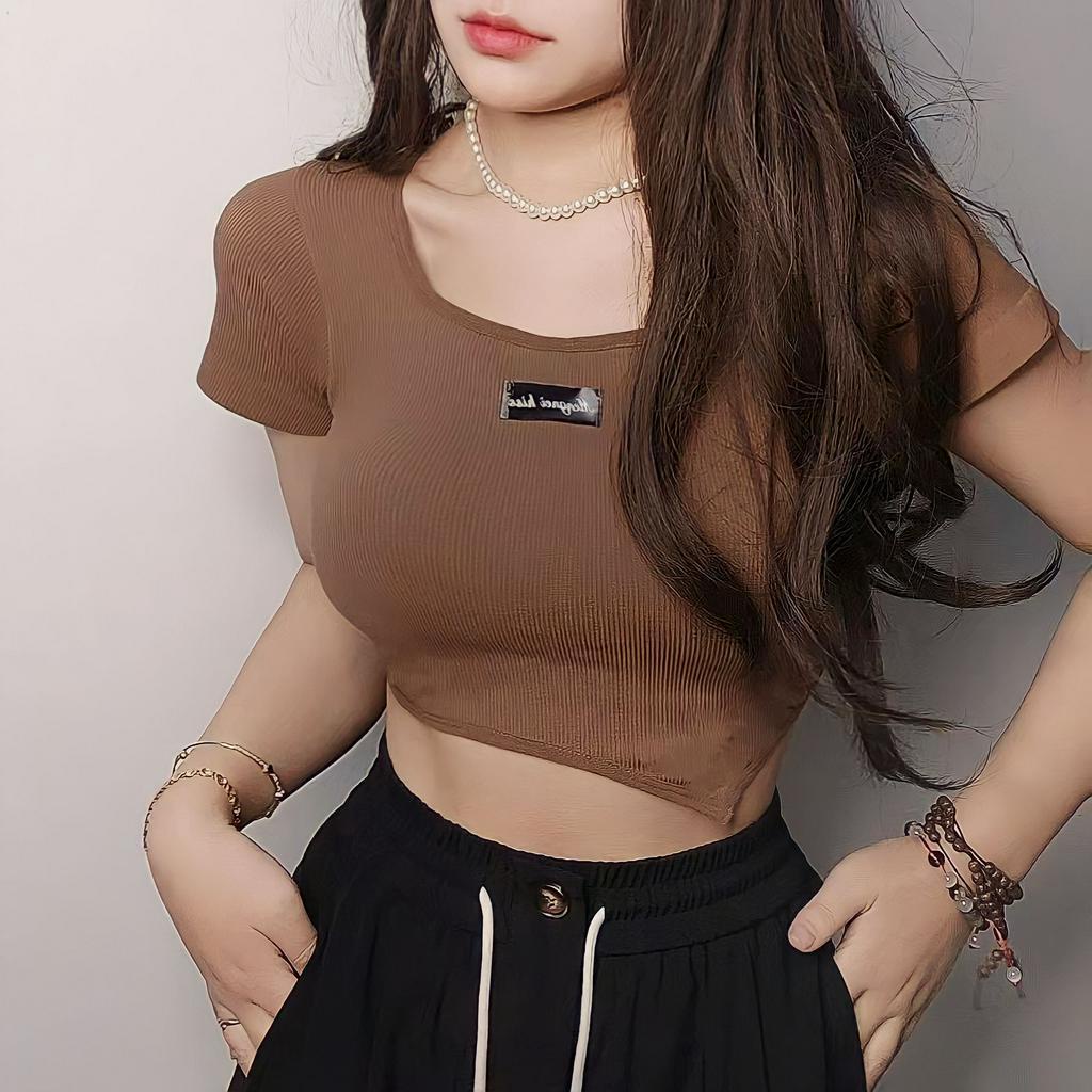 Áo thun body  tay ngắn cổ vuông form áo croptop nữ vạt xéo tôn dáng chất thun gân tăm mềm mịn - A170