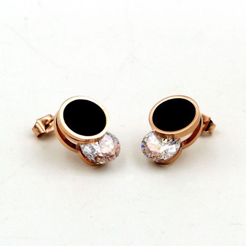 Bông Tai Hình Tròn Kẹp Đá Nhân Tạo Titan Ko Đen TT 3150