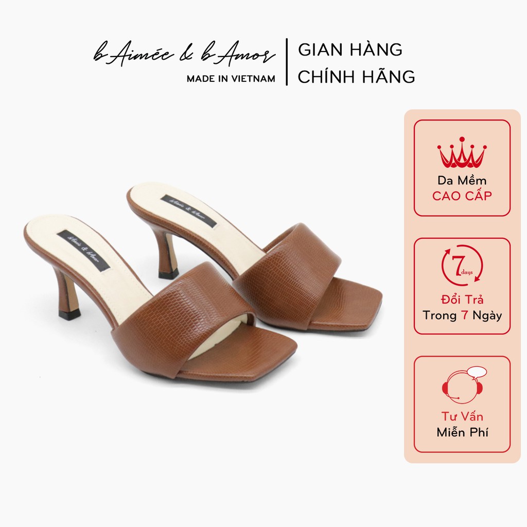 Guốc cao gót nữ đẹp thời trang dáng dép sandal gót nhọn 7 phân mũi vuông quai ngang bAimée &amp; bAmor – MS1653