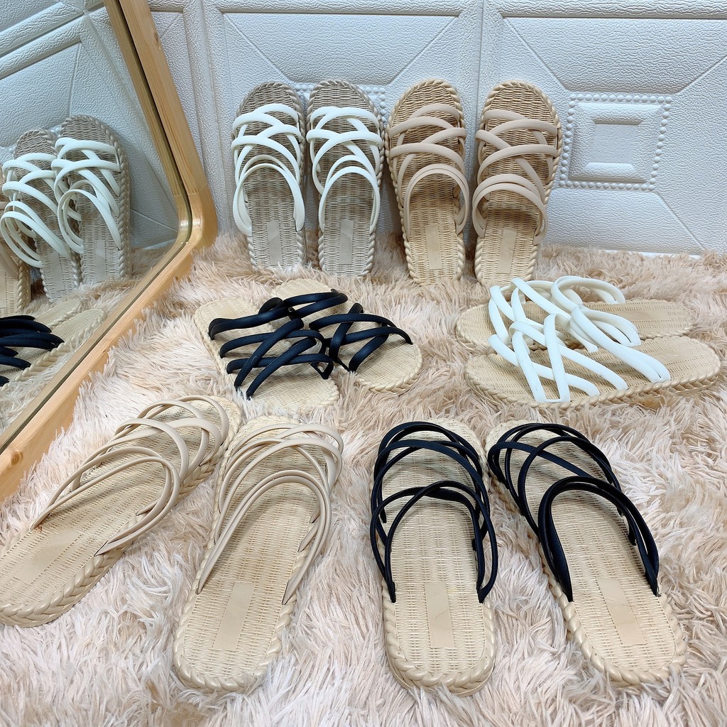 Sandal cao su 6 quai giầy dép thể thao nữ thời trang đế cao su đi làm đi chơi trong nhà êm chân 3K02