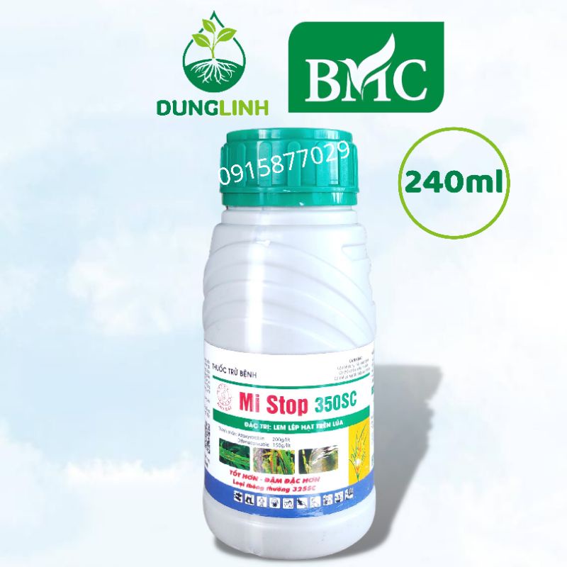 Thuốc trừ bệnh Mi Stop 350SC chai 240ml (Azoxystrobin 200g/l+Difenoconazole 150g/l) Trừ đạo ôn, lem lép hạt trên lúa