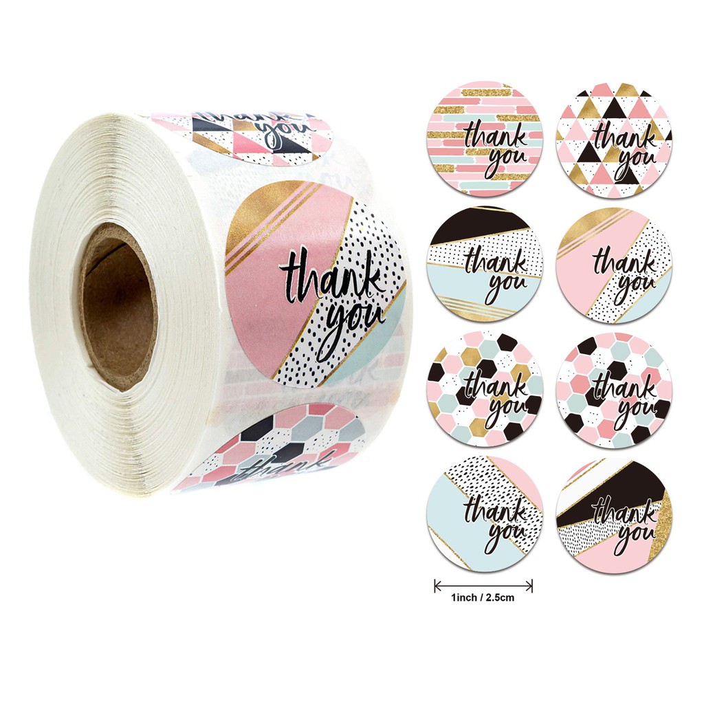 [NHIỀU SIZE] Cuộn 500 nhãn dán, sticker &quot; Thanh you&quot; cảm ơn sắc màu cực đẹp