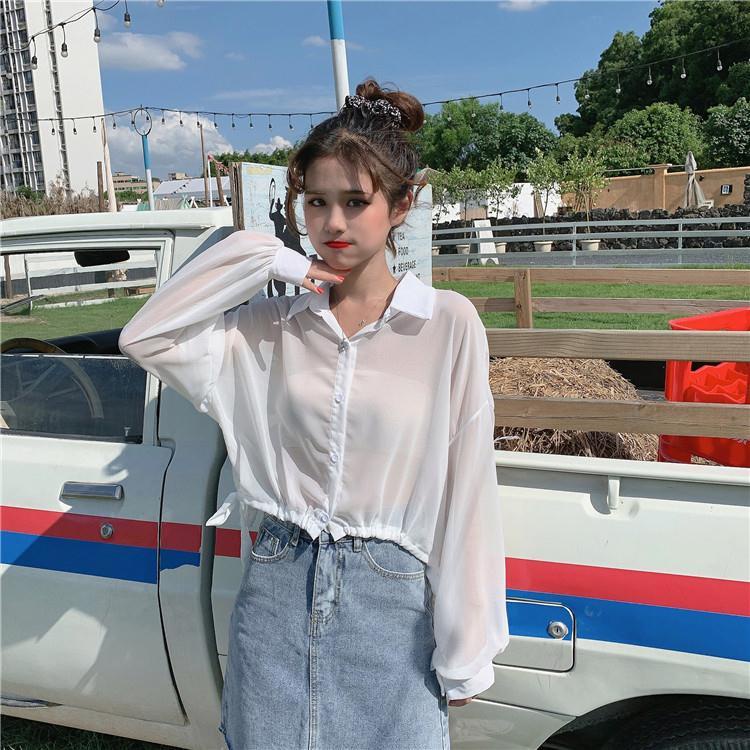 Áo Khoác Sơ Mi Voan Mỏng Tay Dài Dáng Rộng Chống Nắng Thời Trang Mùa Hè Cho Nữ