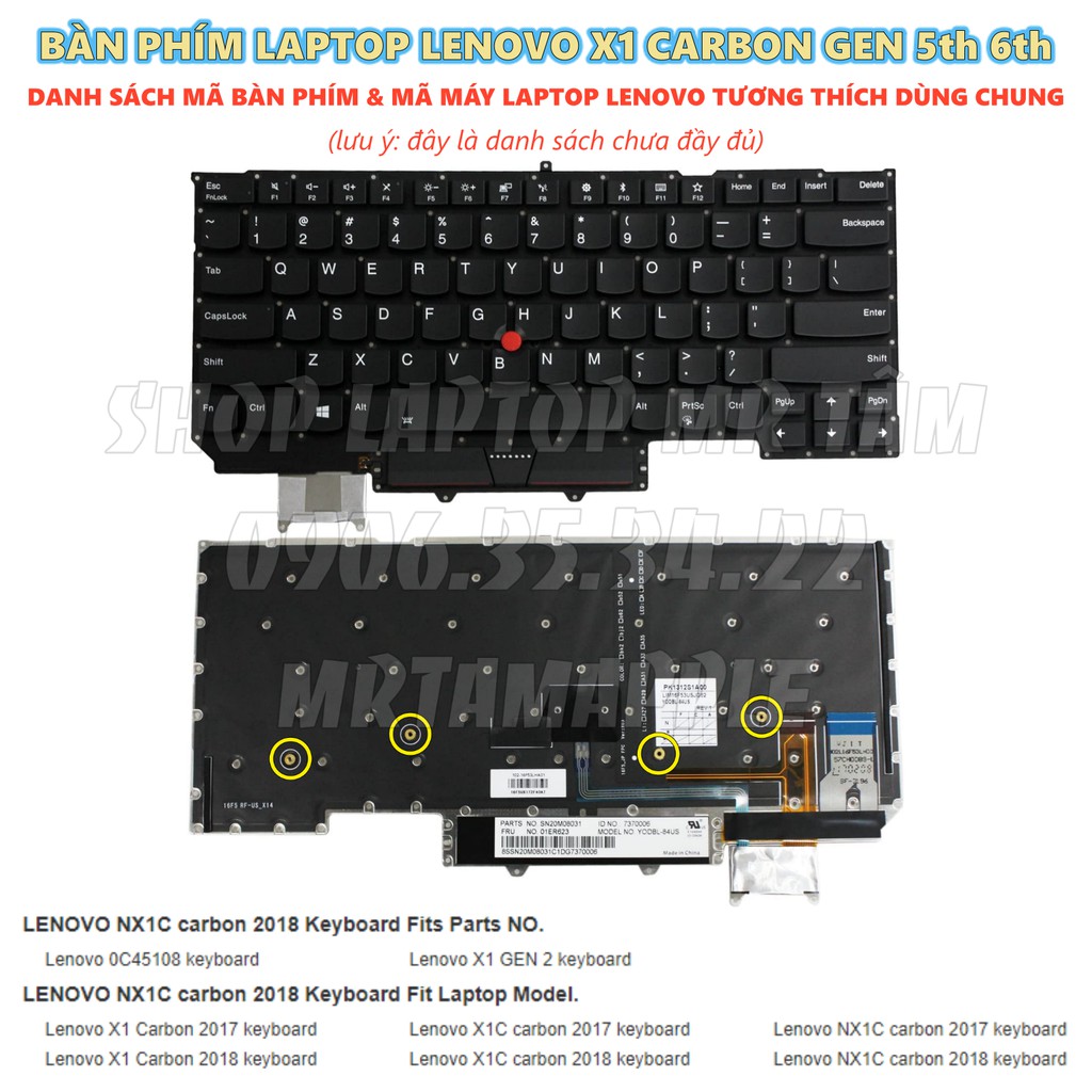 (KEYBOARD) BÀN PHÍM LAPTOP LENOVO THINKPAD X1 CARBON GEN 5 6 dùng cho Thinkpad X1 Carbon Gen 5 6 (2017 2018)