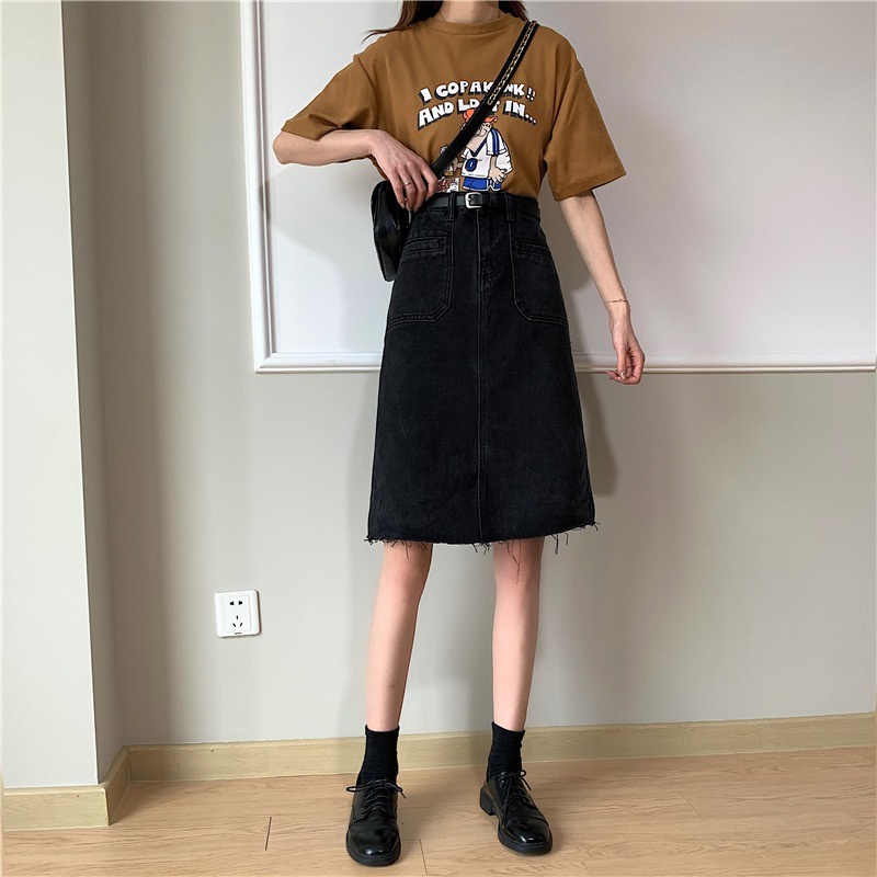 Chân váy jean SUXI dáng chữ A lưng cao màu sắc đơn giản thời trang xuân hè dành cho nữ