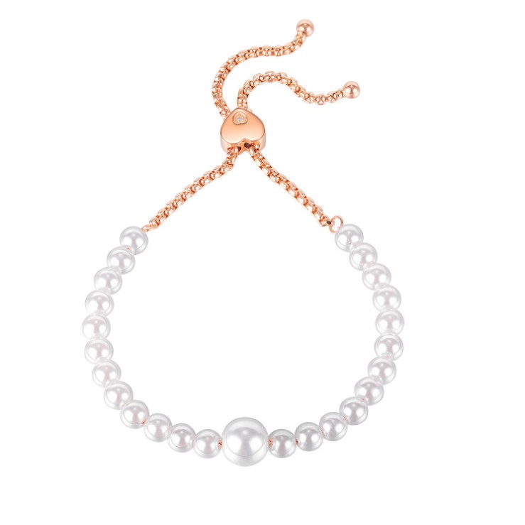 Lắc Tay Ngọc Trai Nhân Tạo Dây Rút Titan Ko Đen TT 4167