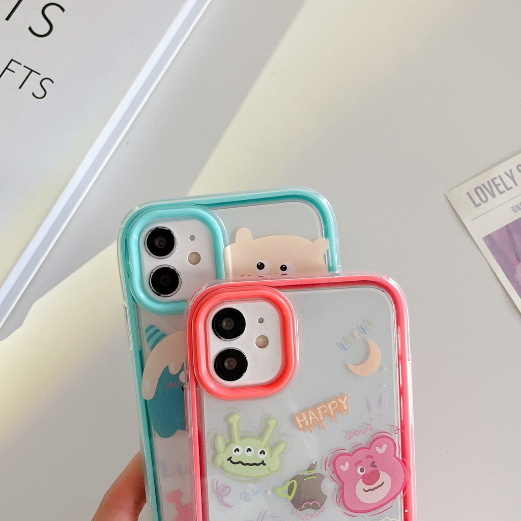 Ốp Điện Thoại TPU Mềm Trong Suốt In Hình Gấu 3 Trong 1 Chống Sốc Cho iPhone 13 12 11 Pro Max XS XR 8 7 Plus