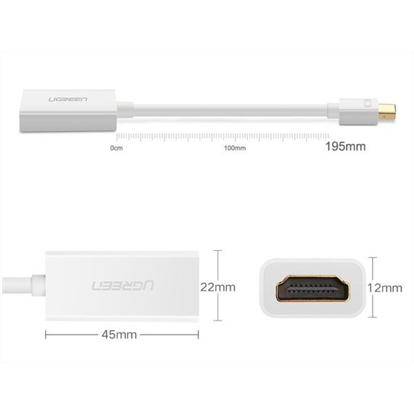 [Free ship từ 150k ] Cáp Mini DisplayPort to HDMI (âm) UGREEN 10460 (trắng) Hưng Thịnh computer