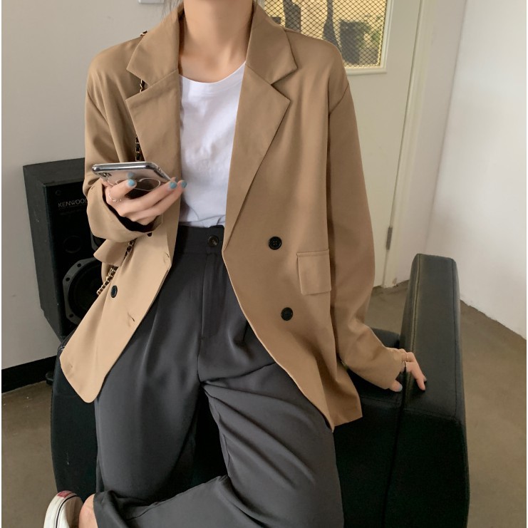 Áo Blazer nữ 2 lớp túi nắp Hàn Quốc. Áo vest màu đen ulzzang so hot | BigBuy360 - bigbuy360.vn