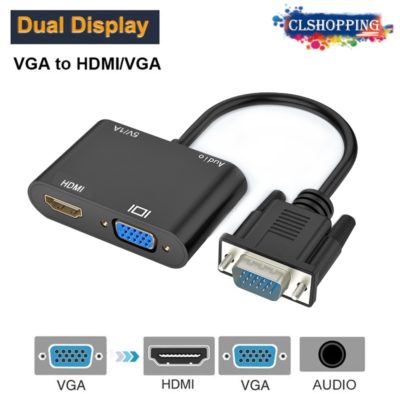 Đầu chuyển đổi VGA sang HDMI VGA 2 trong 1 giắc cắm 3.5mm hỗ trợ VGA sang HD-MI VGA dành cho PC máy chiếu màn hình