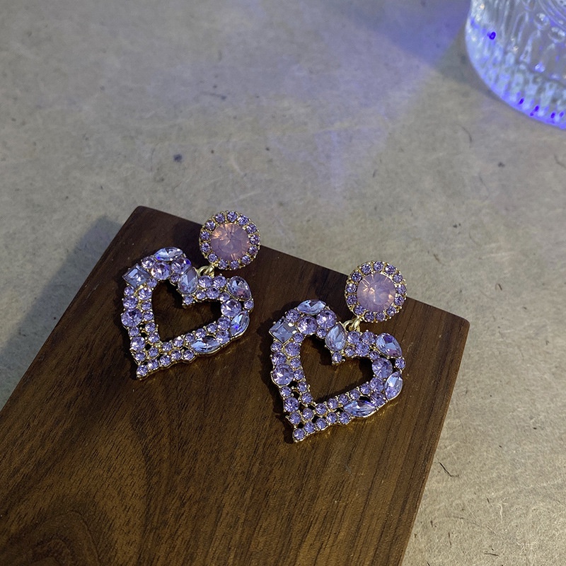 Khuyên Tai Hình Trái Tim Đính Đá Pha Lê Tím Sang Trọng Phong Cách Thời Trang Phổ Biến