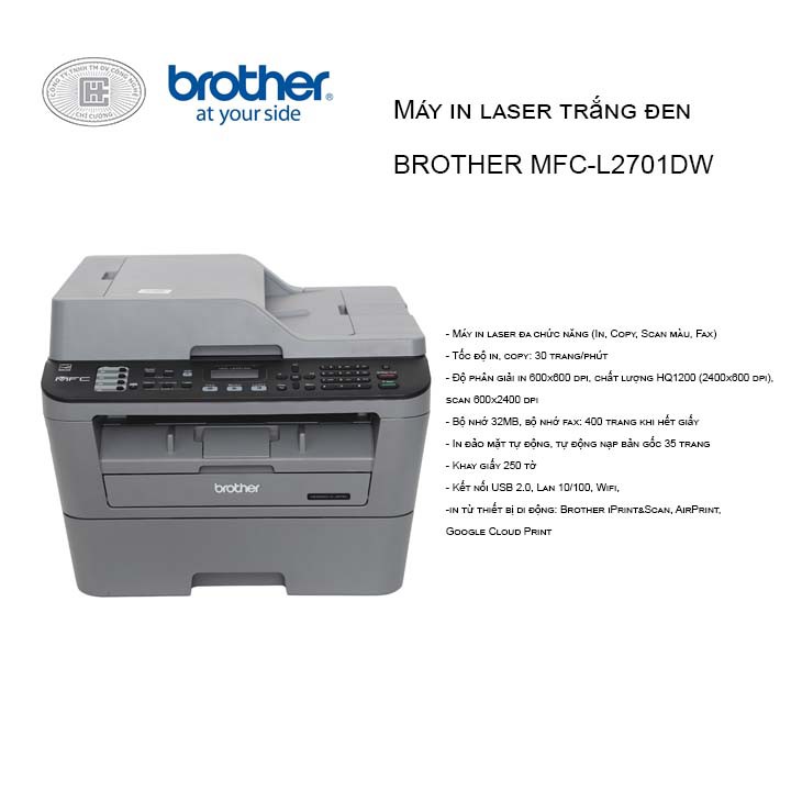 Máy in Brother đa chức năng MFC-L2701DW ( In, Scan, Copy, FAX ) - Hàng Chính Hãng