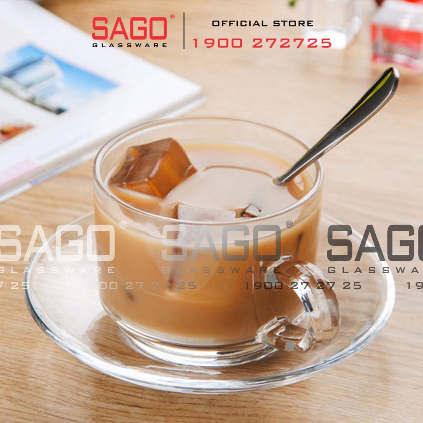 Bộ Tách và Dĩa Thủy Tinh Union Stack Tea Cup , Nhập Khẩu Thái Lan