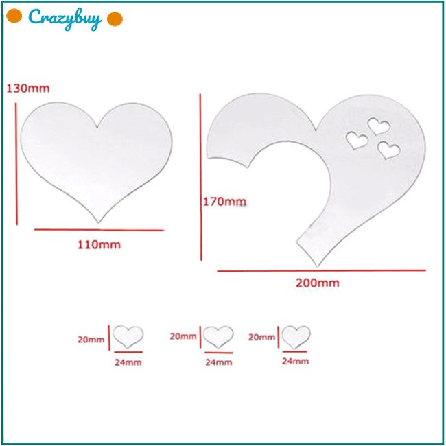 Gương dán tường hình trái tim 3D hiệu ứng gương độc đáo
