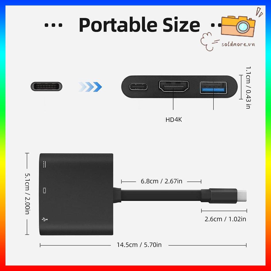 Dây Cáp Phẳng Chuyển Đổi Cổng Type C Sang Hdmi Usb 3.0 Pd 3 Trong 1 Đa Năng | BigBuy360 - bigbuy360.vn