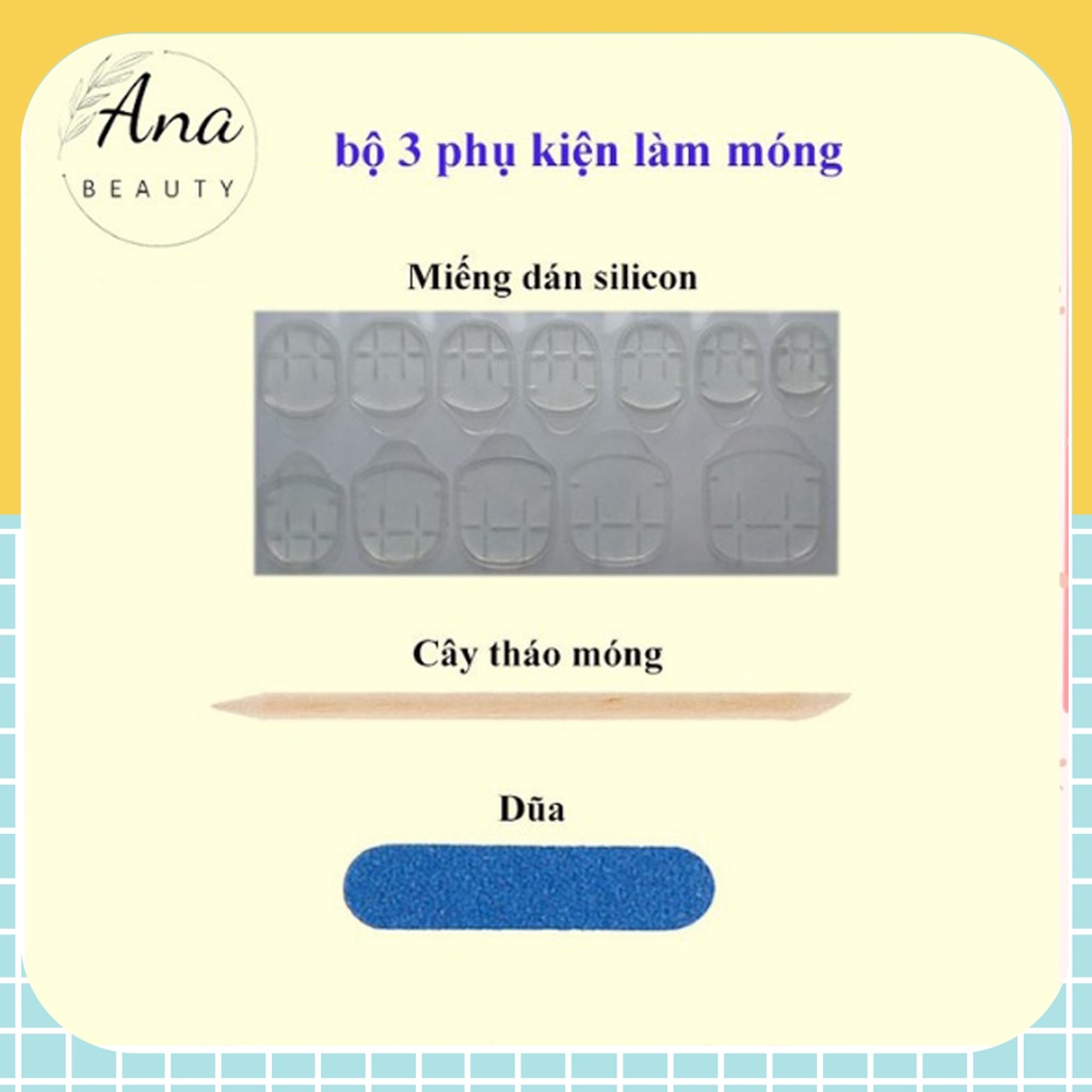 Bộ 3 phụ kiện làm móng Miếng dán silicon + Cây Tháo Móng + Dũa