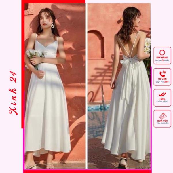 Đầm váy maxi trắng nơ sau đi tiệc - đi biển (kèm hình thật) | BigBuy360 - bigbuy360.vn