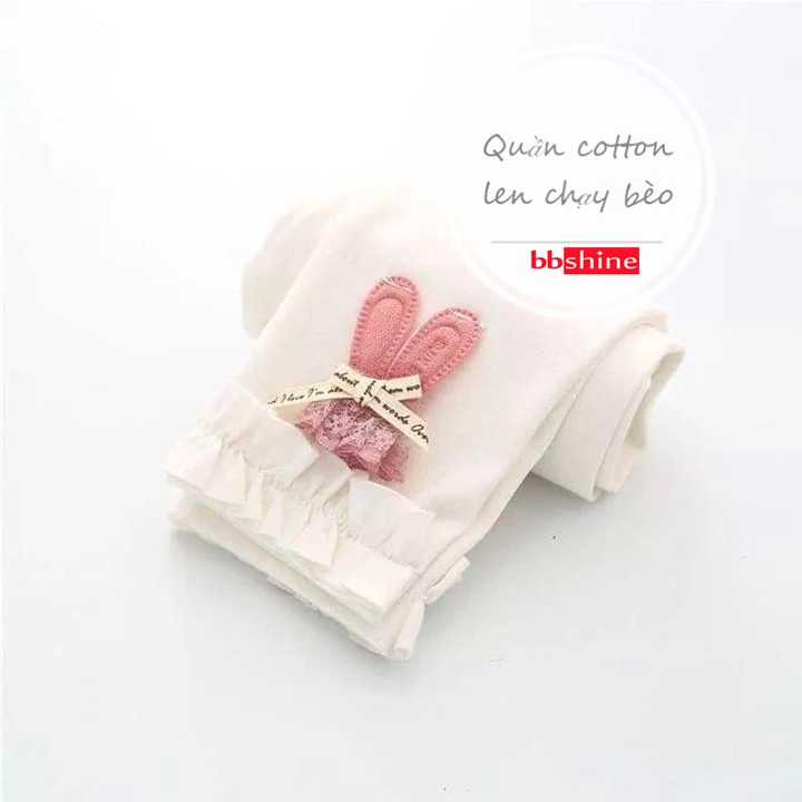 Quần legging nơ thỏ chất cotton len dày mịn co giãn cho bé gái 1-6 tuổi cạp phối bèo đáng yêu đủ màu sắc BBShine - Q018