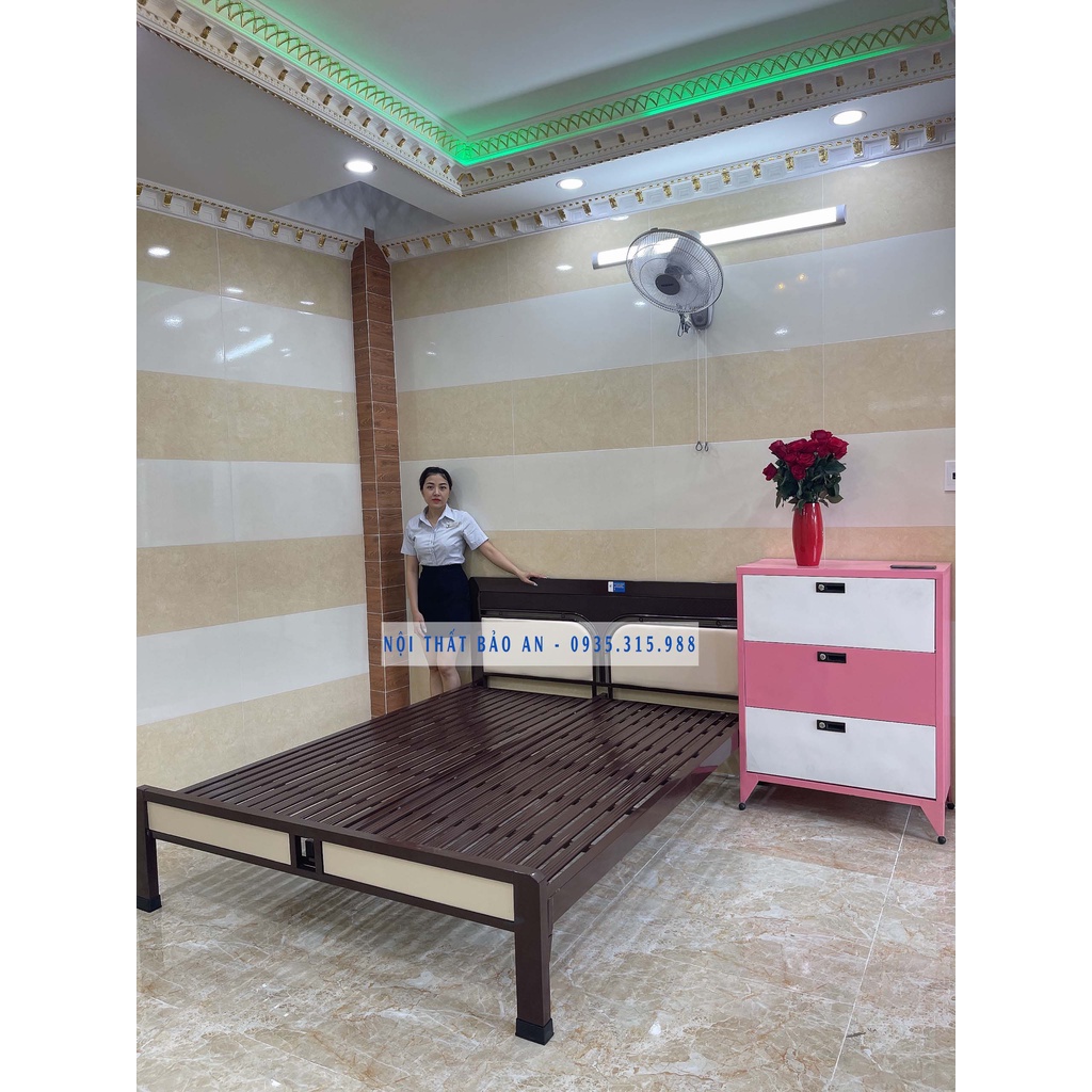 GIƯỜNG SẮT HỘP VUÔNG CHẮC CHẮN ĐỦ SIZE 1MX2M BAO SHIP - RÁP TẠI NHÀ KV HCM
