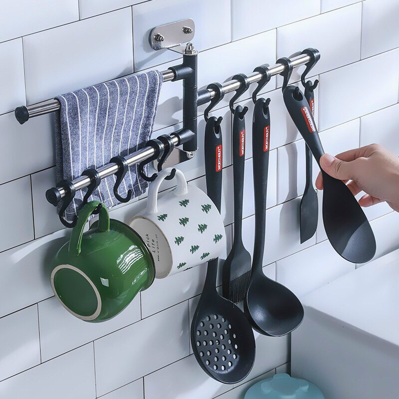 THANH TREO ĐA NĂNG KÈM MÓC TREO ĐỒ NHÀ BẾP, NHÀ TẮM XOAY 180o cực hot